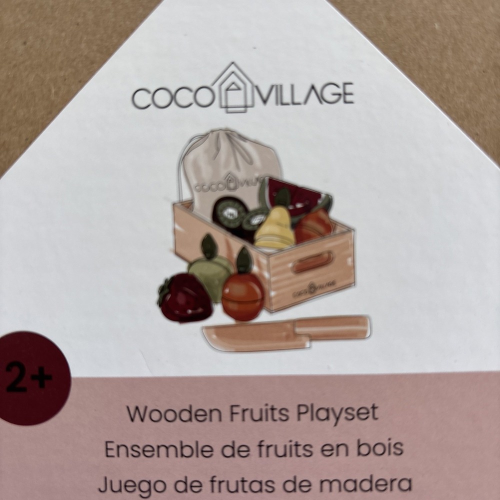 Coco Village Wooden Fruit Set with Crate Wood Toy Pretend Play Kitchen Age 2+ - Picture 3 of 3